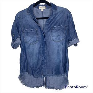 Cloth & Stone Shirt Button Down Raw Hem Chambray Short Sleeve Size XS